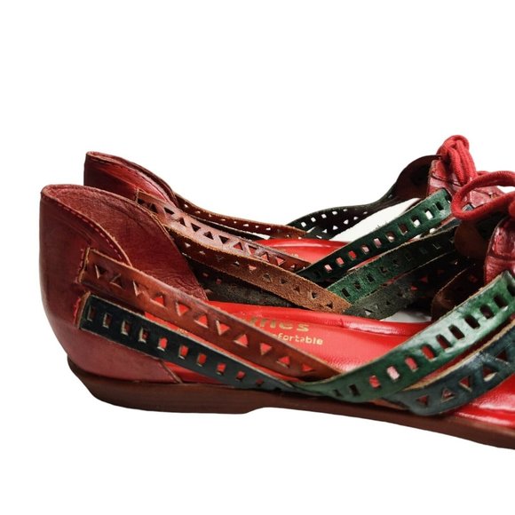 Vintage Red Green Huaraches Sandals Size 10W Leather - Picture 6 of 9